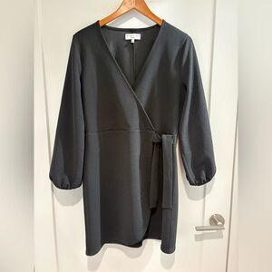 Madewell Black Long-Sleeve Wrap Dress with Tie